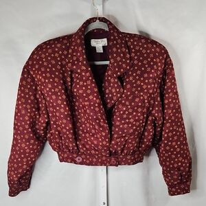 Vintage Christian Dior Women's Burgundy Pattered Padded Cropped Jacket Size 6